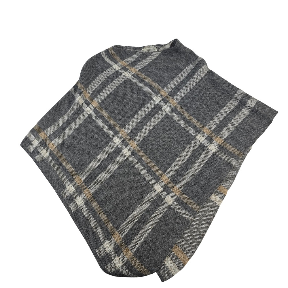 Nardi Tagliaferri Plaid Poncho Wrap Neutral One Size Fits All Made in Italy